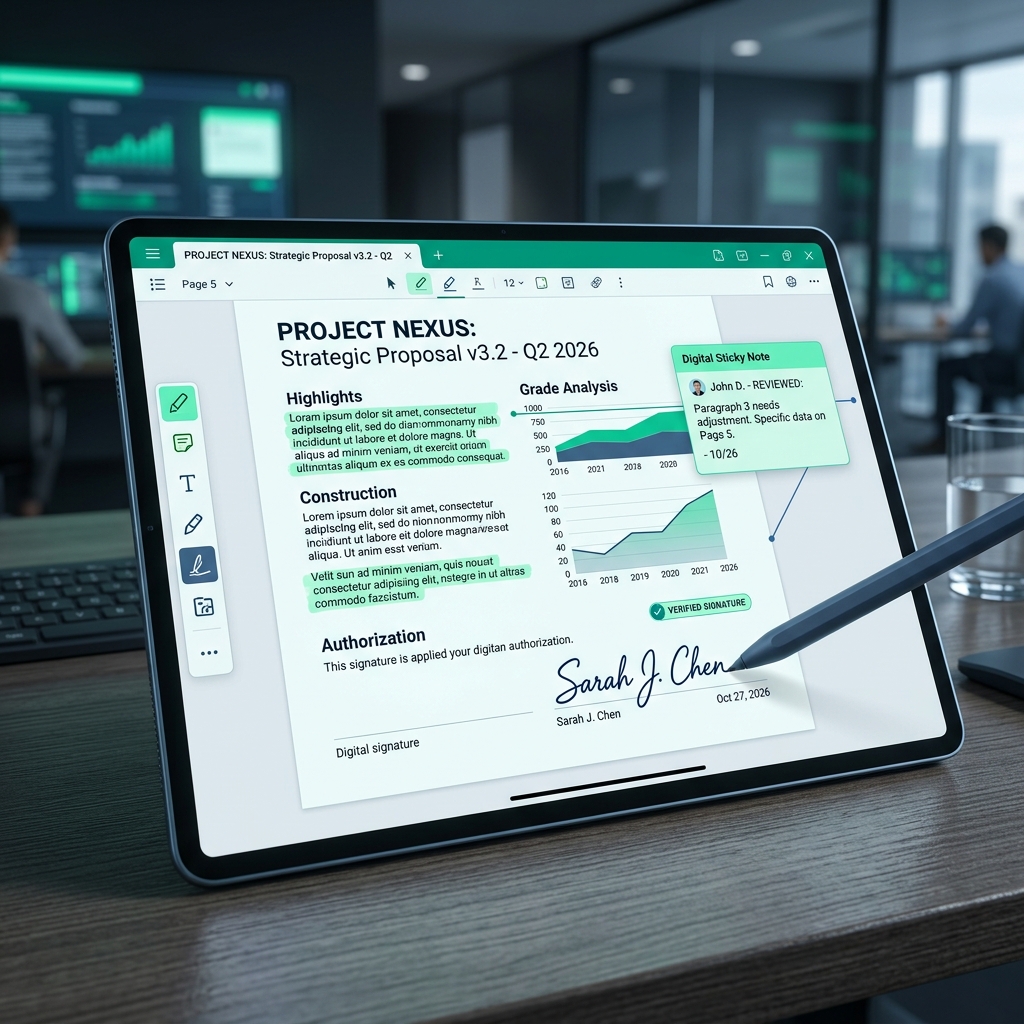 Digital Annotation Workflow: Highlighting, commenting, and signing