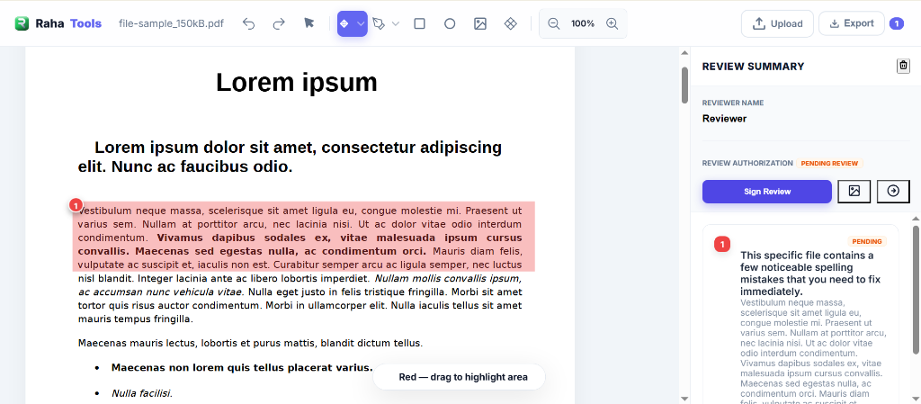 Highlighted text on a PDF document