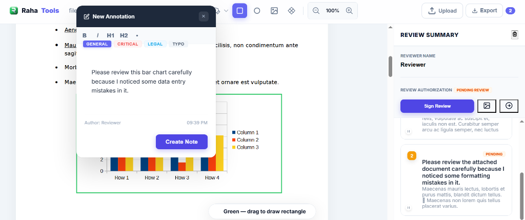 Adding a note to a shape annotation