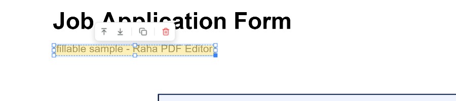 A line of text highlighted in yellow in Raha PDF Editor, shown selected with resize handles