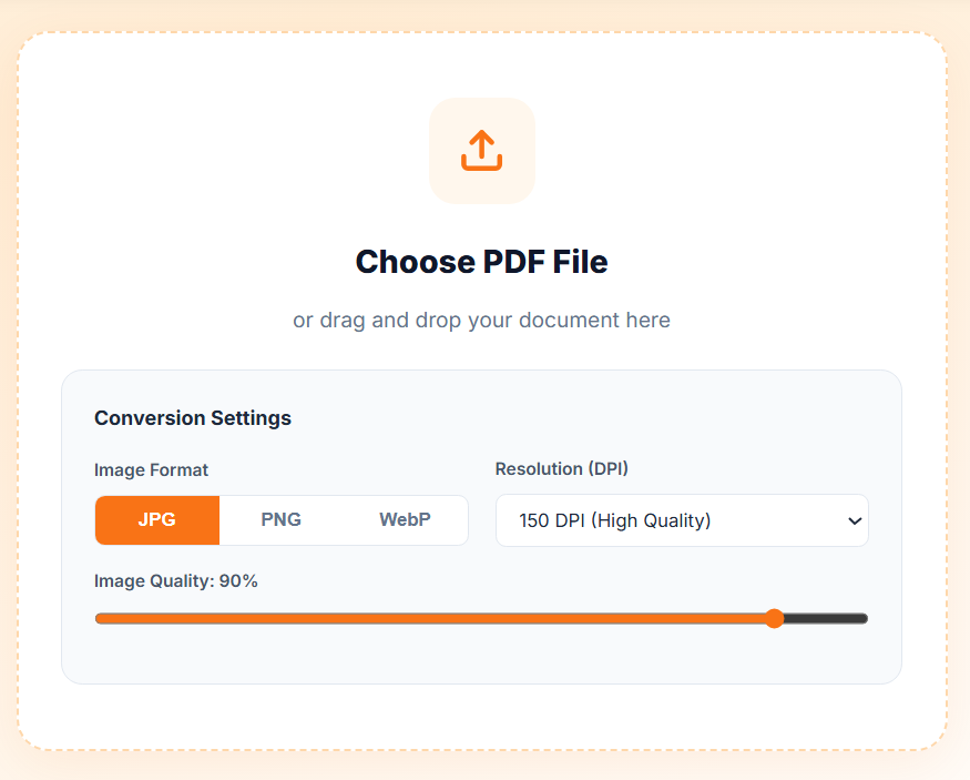Raha PDF to Image converter settings and upload panel