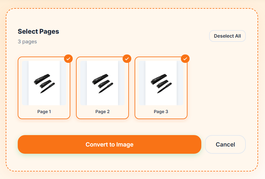 Visual PDF page thumbnail picker grid