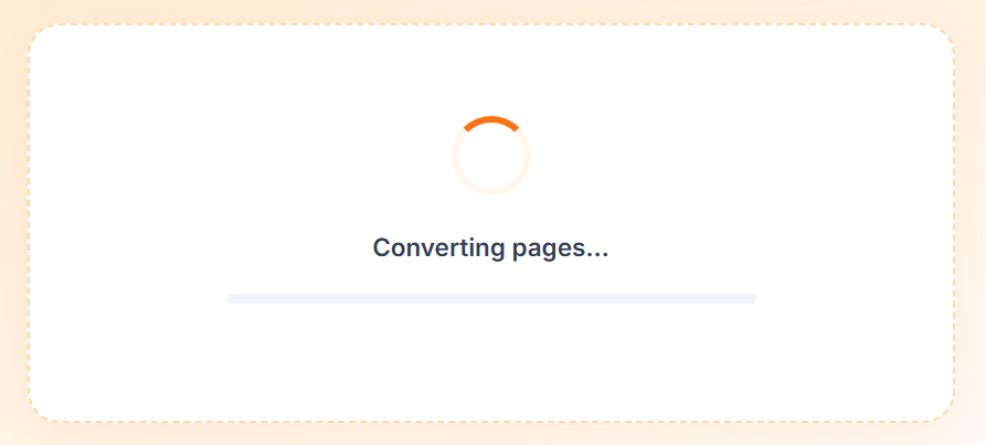 PDF to image conversion progress screen showing real-time conversion