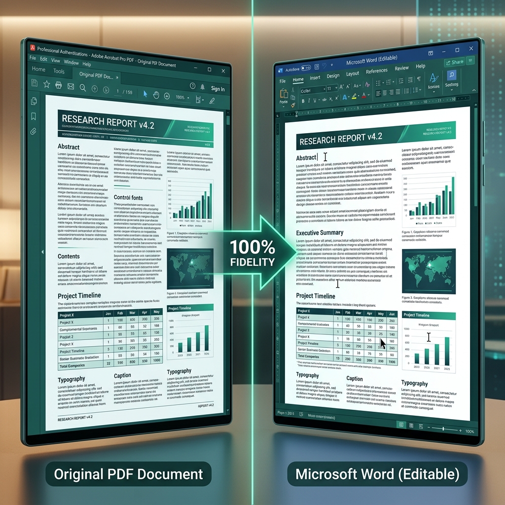 PDF to Word Conversion: Original vs Editable Word document comparison